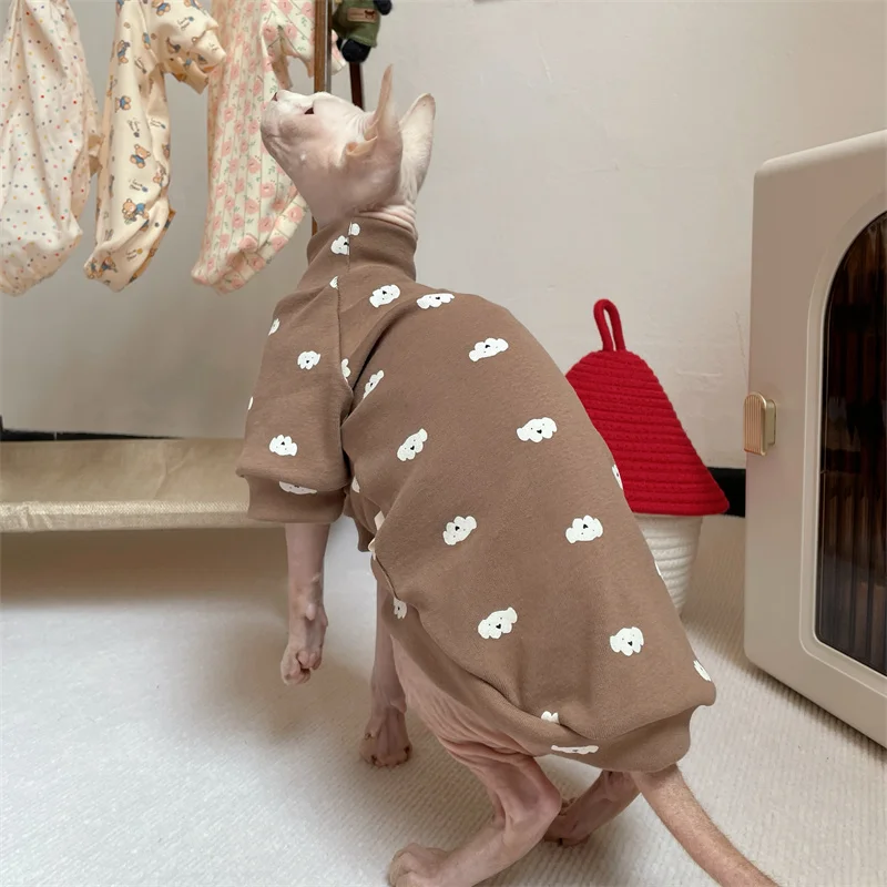 High-neck Cotton Spring Autumn Coat for Cat Soft Undershirt for Sphynx Cat in Winter Sweet Purple Beige Loungewear for Kittens