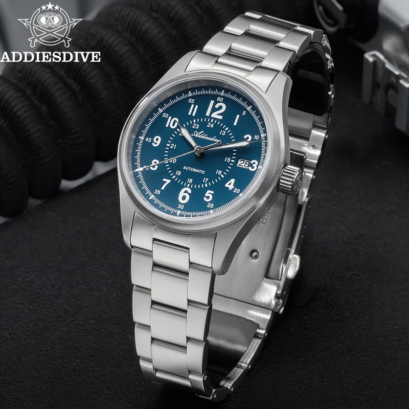 ADDIESDIVE New Watch For Men AD2074 Sappire Retro Blue Luxury NH35 Automatic Mechanical Lume Waterproof 200m Fashion Wristwatch