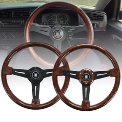 Universal 14 inch ND Retro Wood grain Auto Racing Steering wheels Deep Corn Drifting ABS Sport Steering Wheel With Logo