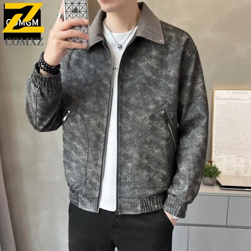 

COMXZ Роскошная мужская кожаная куртка, повседневная уличная дорожная куртка для мотоциклистов с карманами на молнии, уличная одежда, легкое пальто