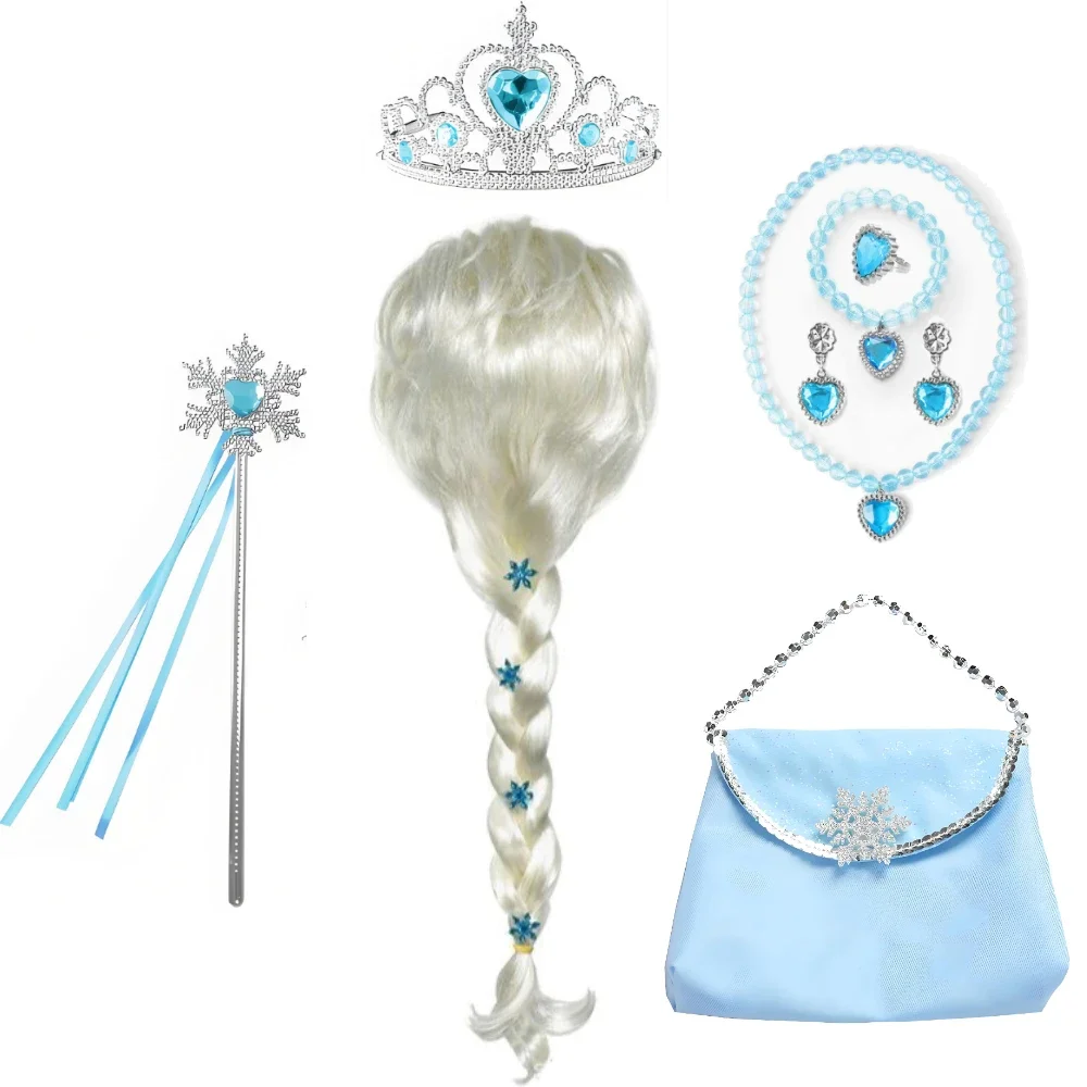 

Girl Cosplay Accessories Kids Princess Snow Queen Dress Up Jewelry Wand Crown Necklace Earclips Photography Role Play Props