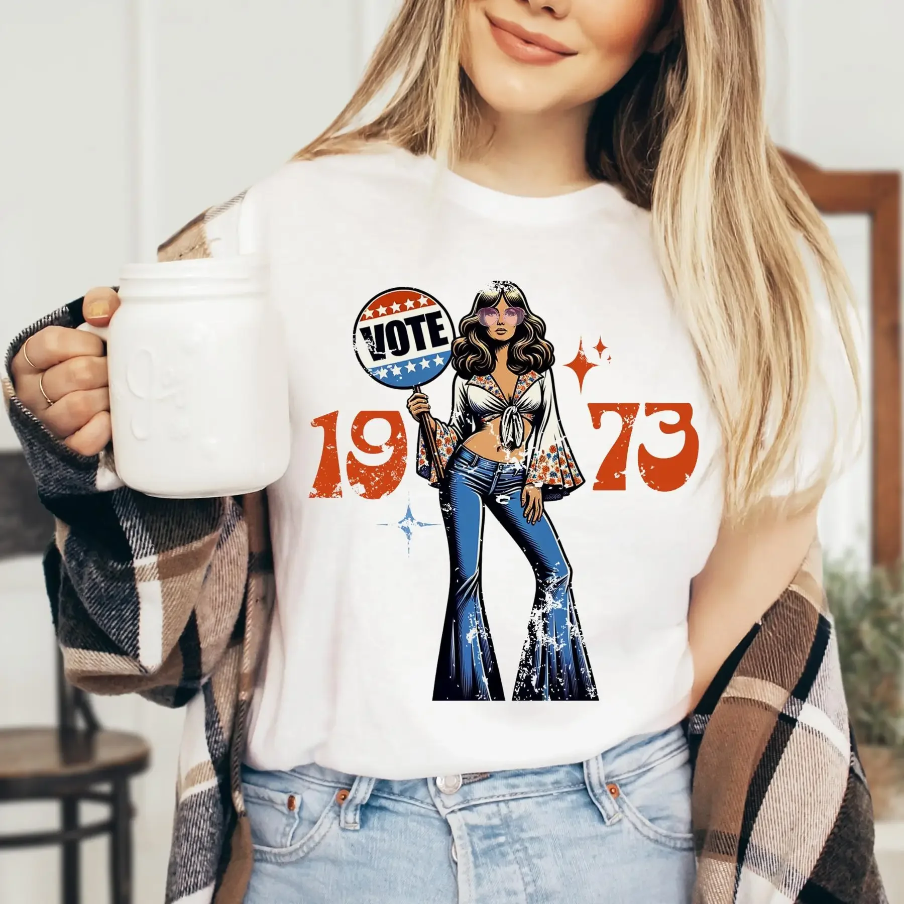 

1973 Vote T Shirt Distressed Vintage Women s Rights Equality Pro Roe Jersey