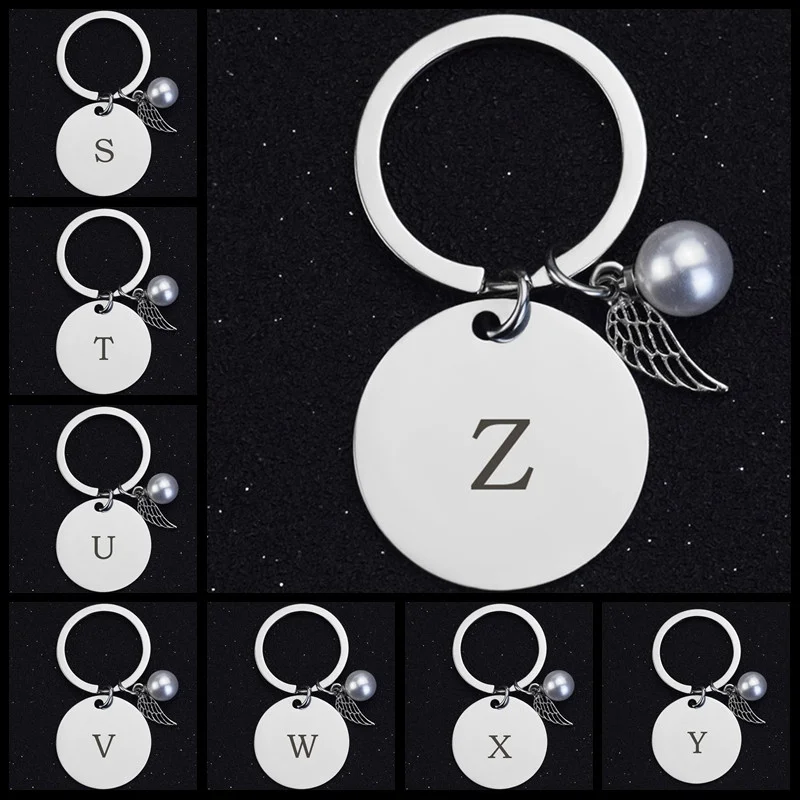 A-Z Letter Stainless Steel Carved Keychain  First Letter Keyring  Metal Jewelry  Birthday Gift  Anniversary Gift