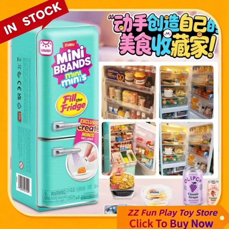 Genuine ZURU Mini Fridge Set Play House Small Miniature Refrigerator Mystery Box Educational Toy For Kids Mini Brands Toy Balls