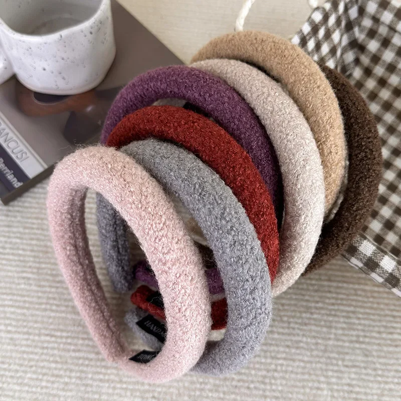 Winter Retro Solid Color Plush Headbands Sponge Wide Hair Band For Women Girl Simple Elegant Hair Hoop Fashion Hair Accessories