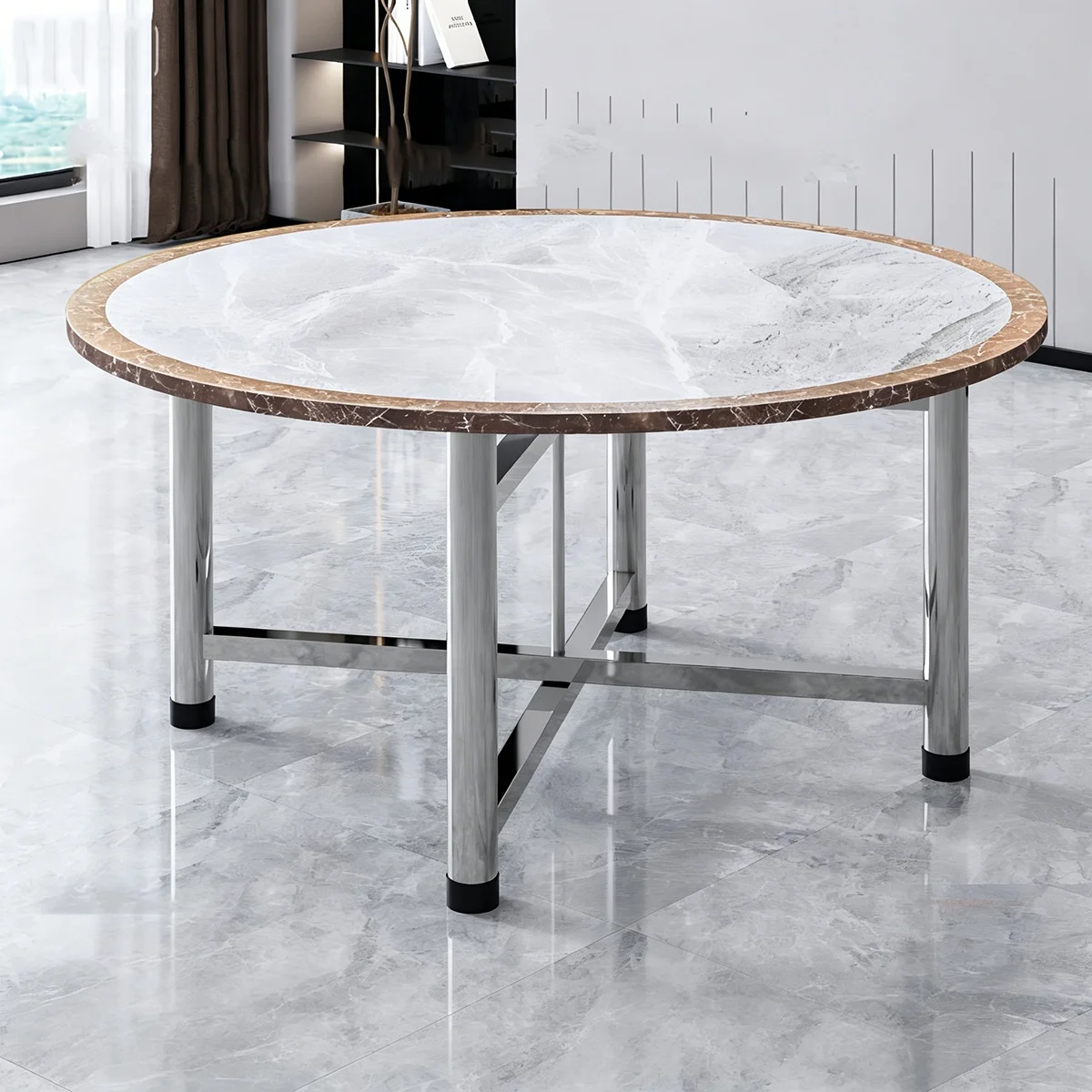 #Modern Large Stainless Steel Round Dining Table Detachable 8 10 15 Seater Colorful Pattern Table for Garden Restaurant Patio