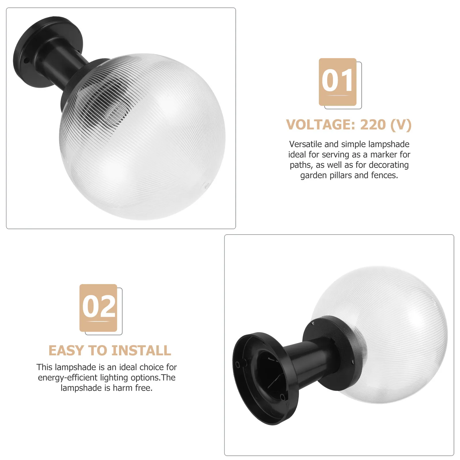 1-セット-1-セットアクリルグローブランプシェード屋外ポストポーチウォールストリートパティオランプ交換カバー照明器具装飾用