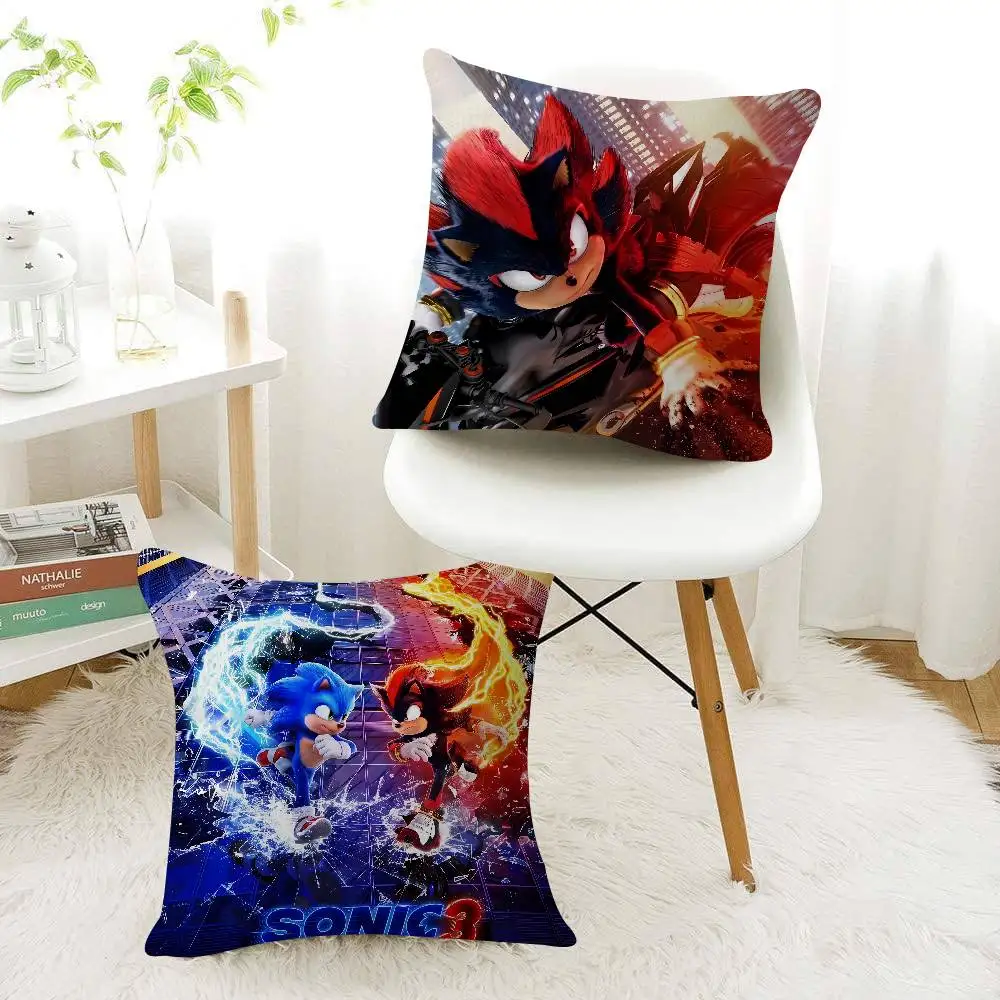 Movie S-Sonic The T-Hedgehog 3 45*45cm Cushion Cover Cushion Covers Natural Linen Breathable Sofa Bedroom Decor Pillowcase - view 3