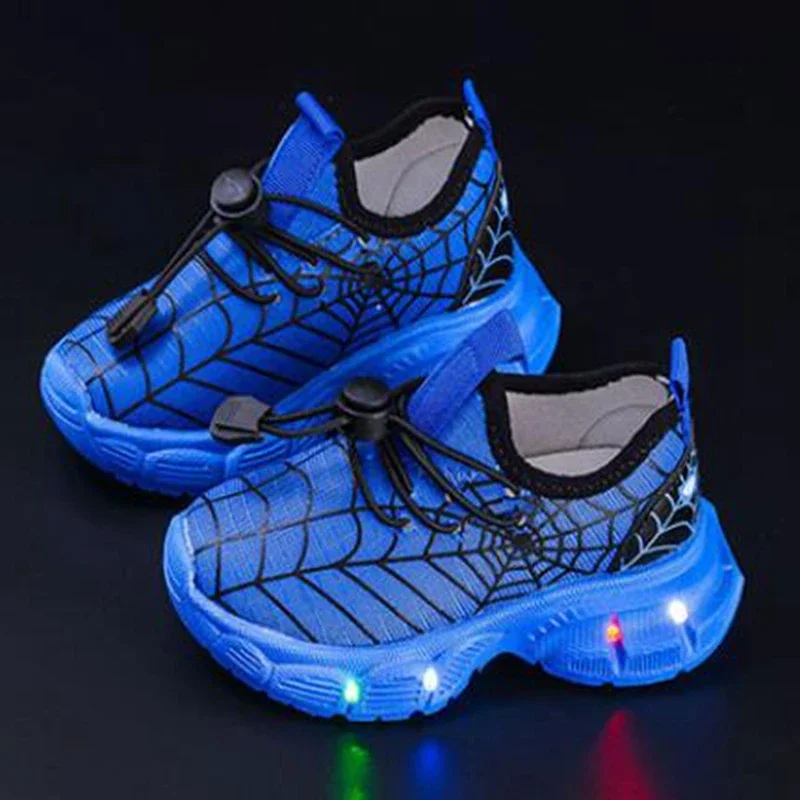 Kids Boys Led Light Luminous Shoes Girls Cartoon Spiderman Sneakers Spring Autumn Children Flat Toddler Baby Casual Sport Shoes