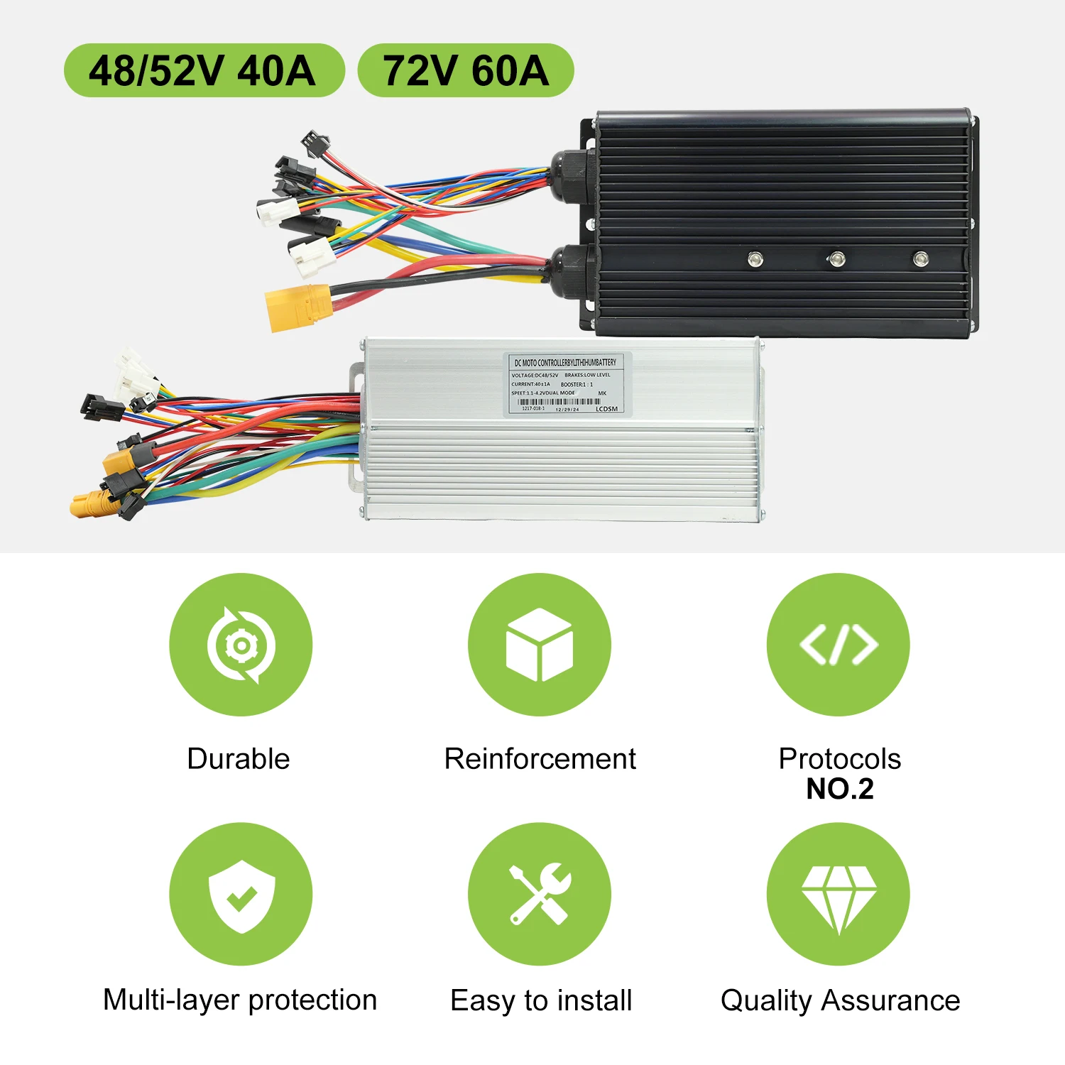48V 52V 40A 72V 60A Sine Wave Controller No. 2 Protocols Ebike 2000W 3000W Brushless Motor Controller for Electric Scooter Bike