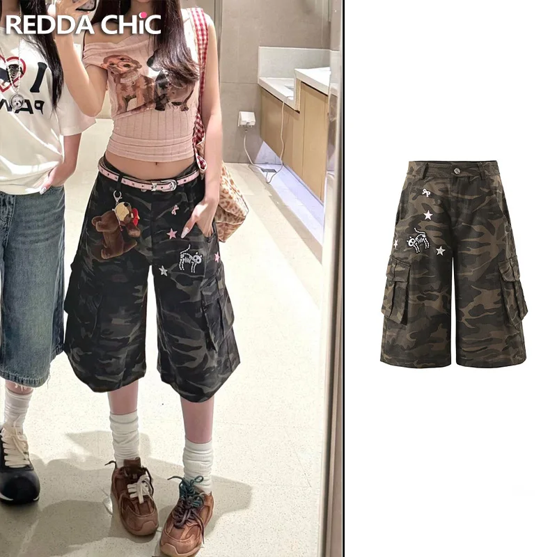 

ReddaChic женские летние камуфляжные капри-карго мешковатые брюки с несколькими карманами широкие повседневные шорты для женщин Streetwea