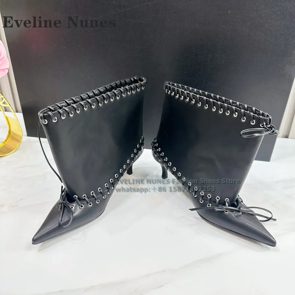 Pointed Toe Rubber Kitten Heel Solid Fashion Modern Boot Black Eyelets and Whipstitching Ankle Boots New Arrivals Street Style