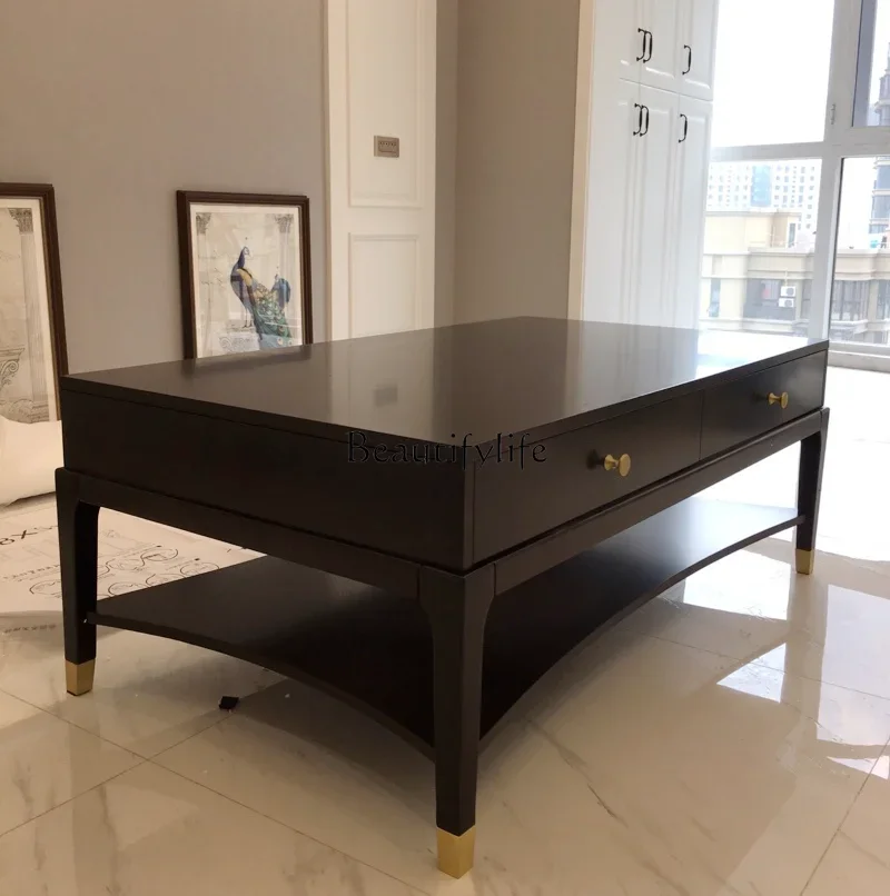 

FG26-*New Chinese villa light luxury solid wood coffee table American neoclassical long coffee table