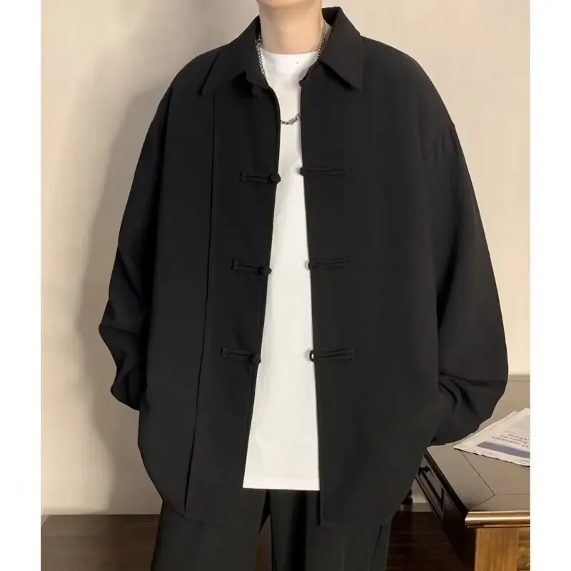 LIBIELIY Vintage Chinese Style Shirt For Men Modern Tang Suit Men's Long-sleeved Coat Baggy Shirts Men Fashion All-match Clothin
