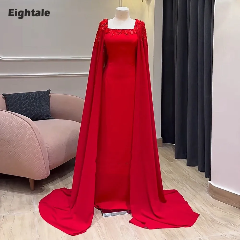 

Eightale арабское вечернее платье для свадебной вечеринки с аппликациями 3D цветы красная русалка с накидкой и рукавами индивидуальное платье для выпускного вечера