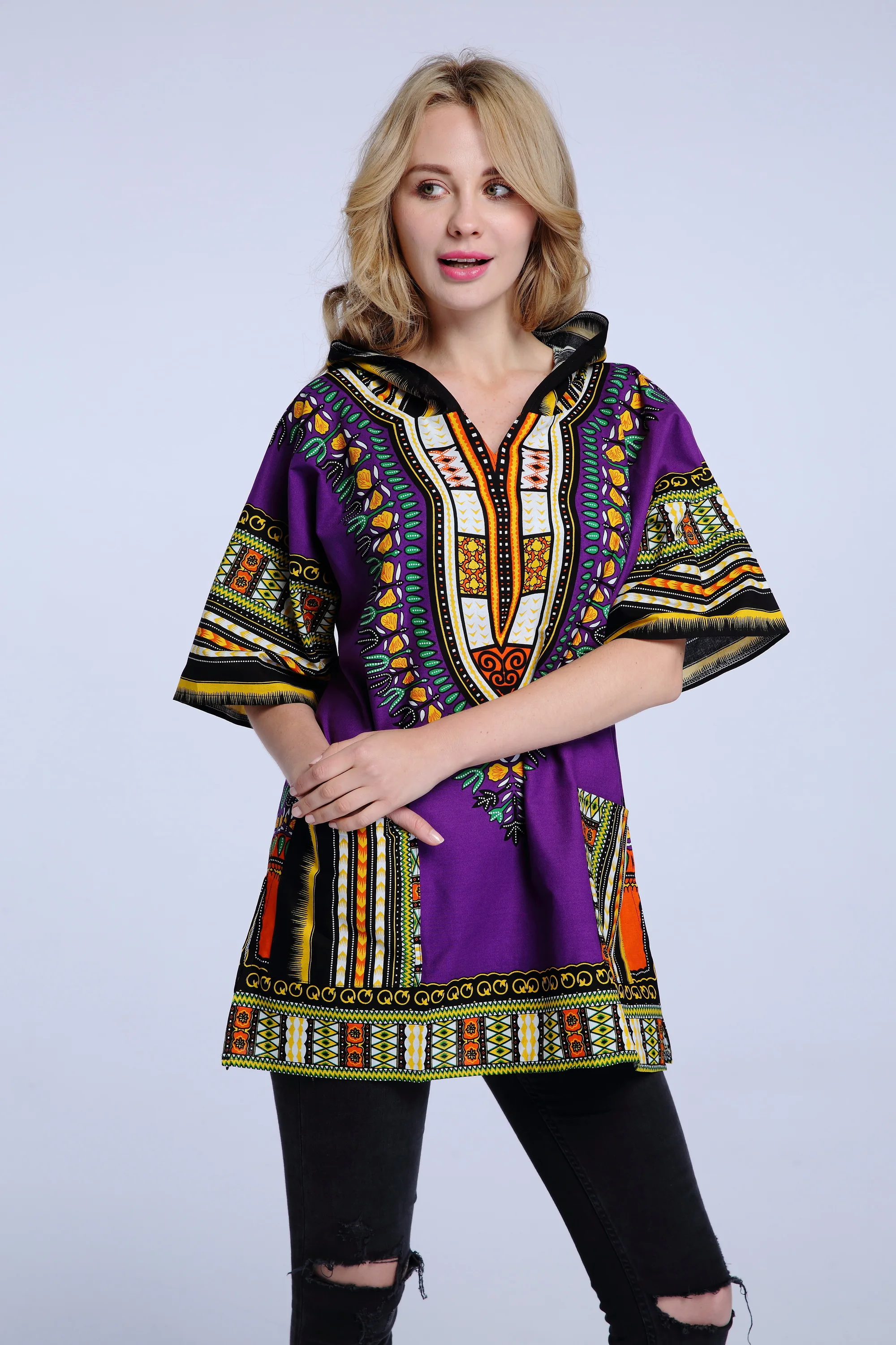 Dashiki-African Shirt Hoodie (Unisex) 100% Cotton Dashikiage Mens Women African Hoodie Hoody Top W/ Hood Traditional Blouse