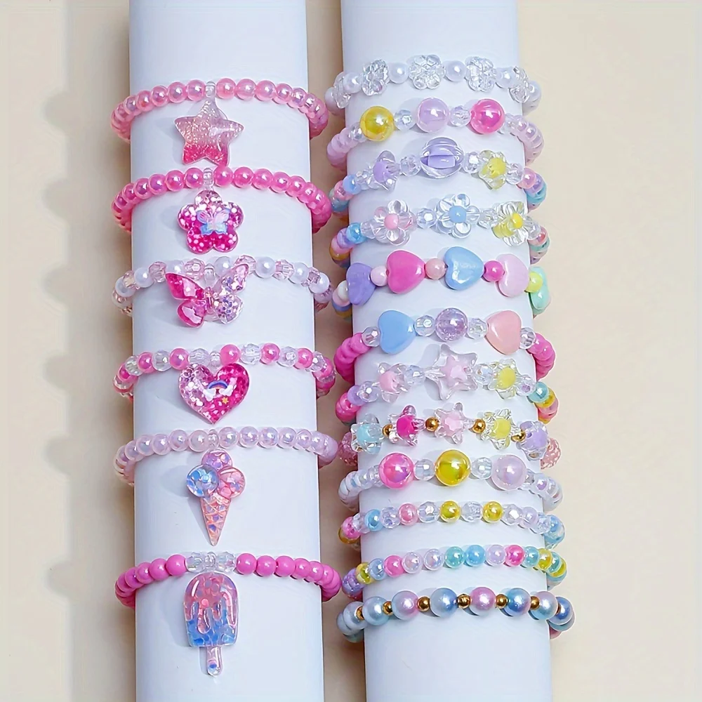 لون عشوائي 10 قطع الفتيات لطيف فراشة زهرة قلادة سوار سحر الحب ستار متعدد الألوان مطرز سوار مناسبة