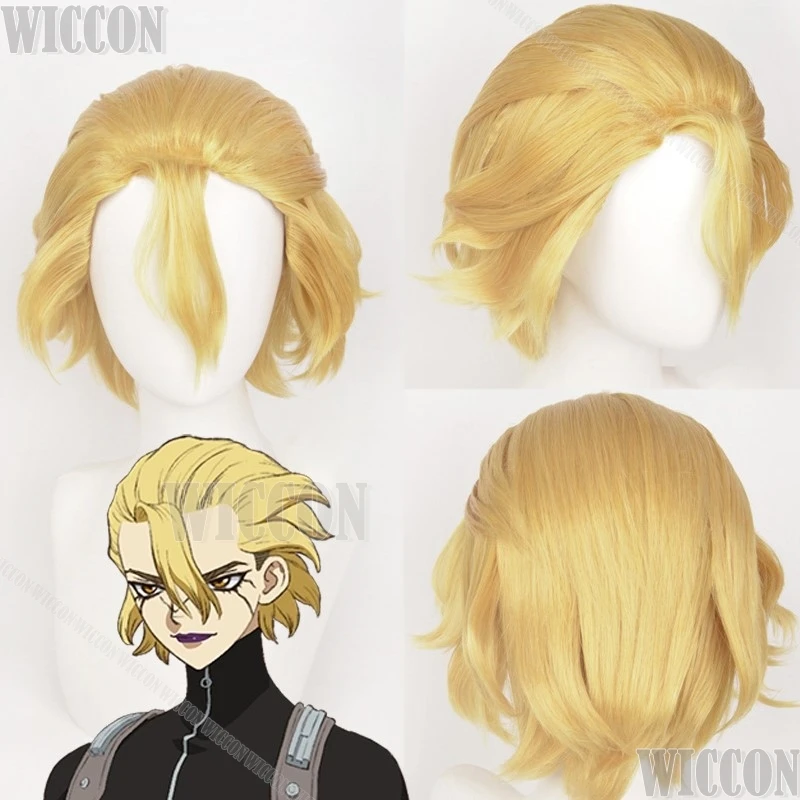 Stanley Snyder Anime Dr. STONE! S4 Coaplay High-quality Prop 30cm Blond Wig Women Girl Halloween Cos Party Roleplay Customized