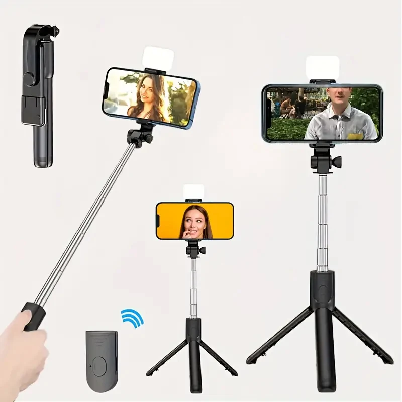 Wireless Bluetooth Selfie Stick Tripod with Remote Extendable Tripod with LED Selfie Light Detachable for Ios Android Smartphone