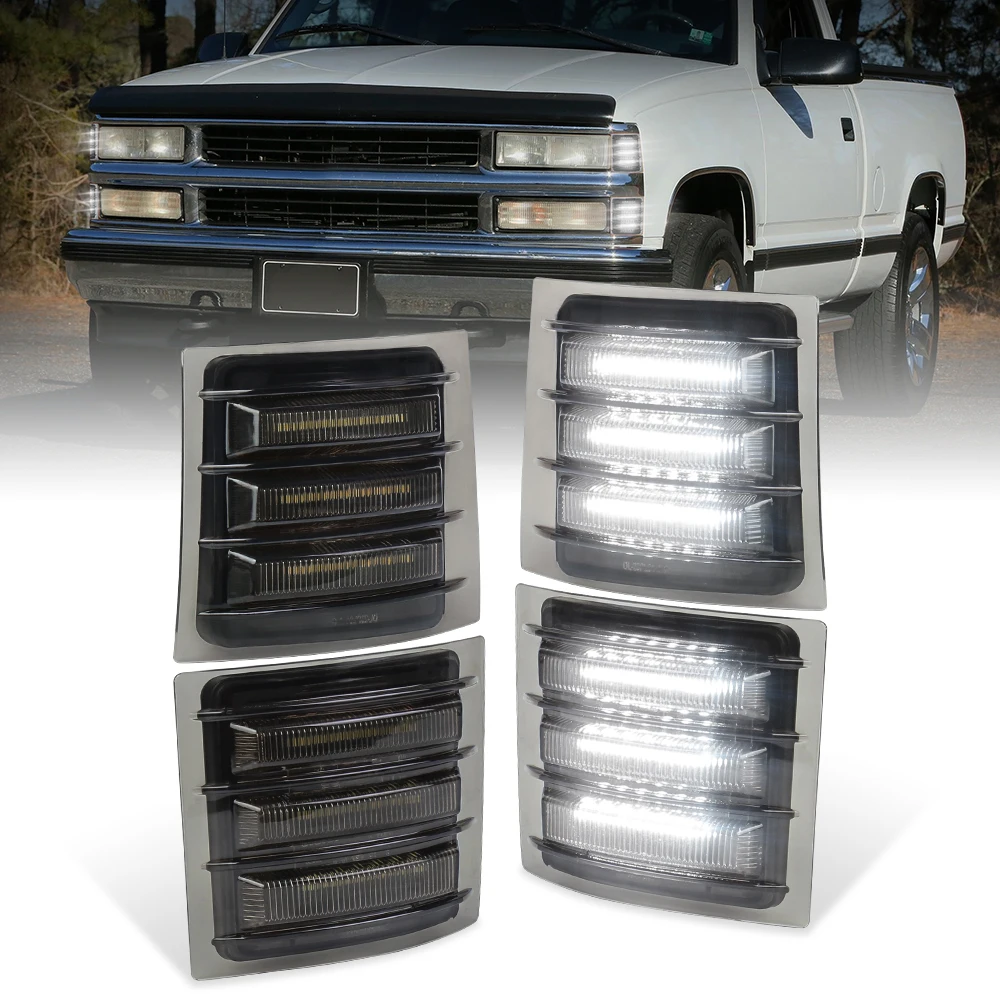 

OVOVS White LED Corner Side Marker Light with Sequential Turn Signal Front Parking for 1994-1998 Chevy Silverado Suburban