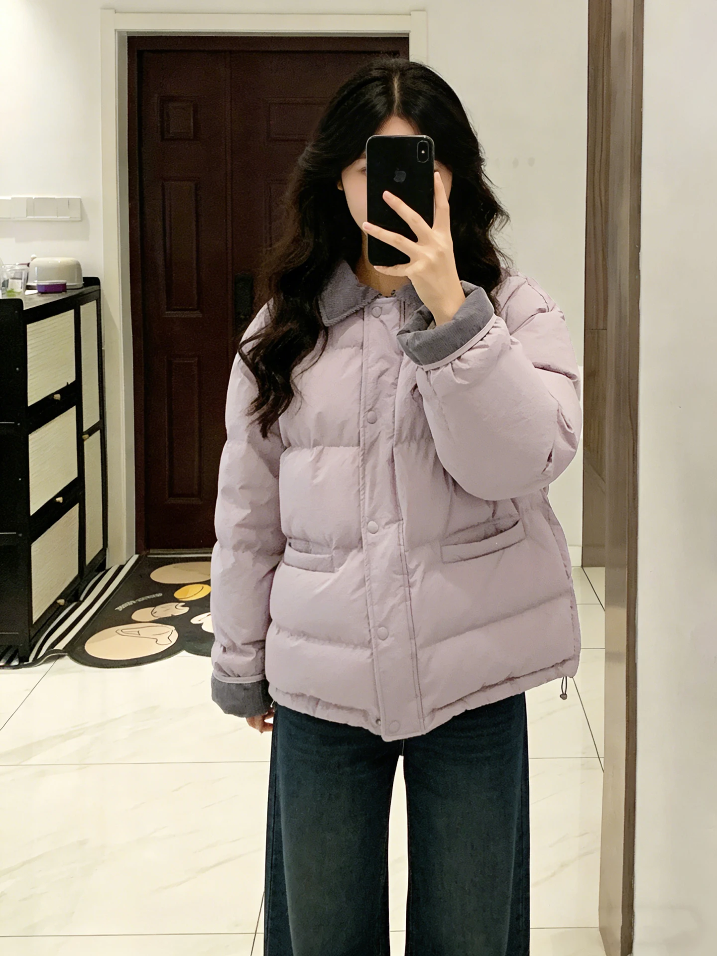 

Korean Sle Purple Cloud Puff Collar down Cotton Jaet Women's Winter ort Warm Bread Sle Coat Loose Fit Regular Sve