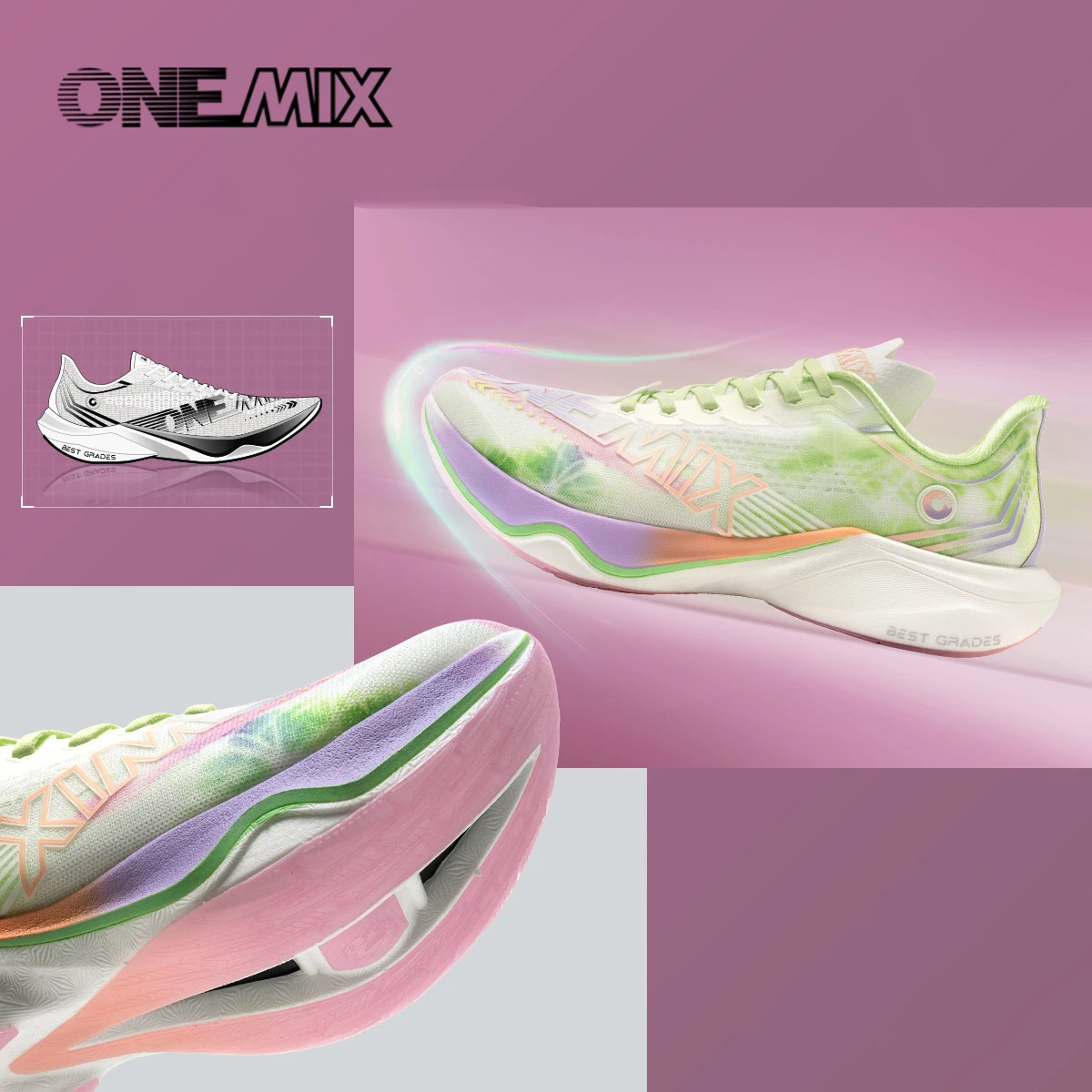 ONEMIX 마라톤 나일론 카본 보드 러닝 레이싱 슈즈, 전문적인 안정적인 지지력, 충격 완화, 초경량 리바운드 맨 스니커즈 썸네일 5