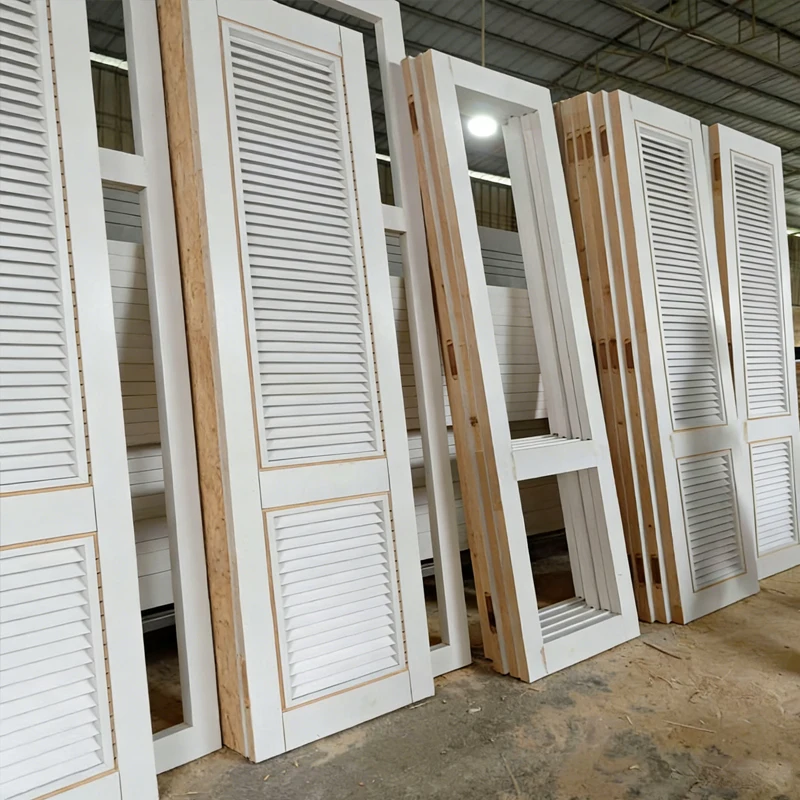 Unfinished Venetian Blind Wooden Door White Primer Venetian Blinds for Villa Decoration, Hotel Room Renovation
