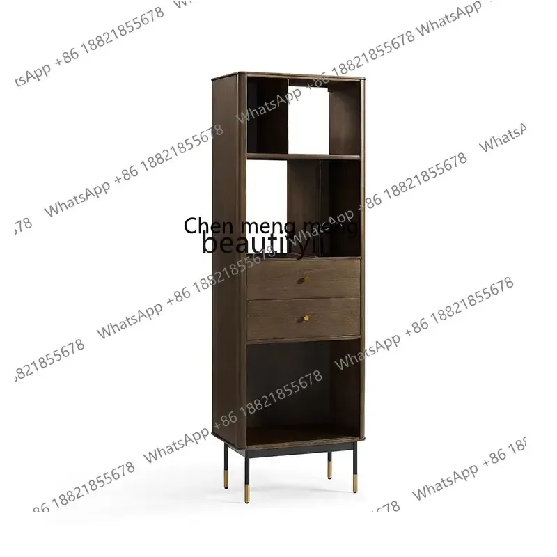 cn8350 LHY zqNordic Retro Solid Wood Bookcase Bookshelf Floor Walnut Color Mid-Ancient Industrial Style Narrow Cabinet Cabinet