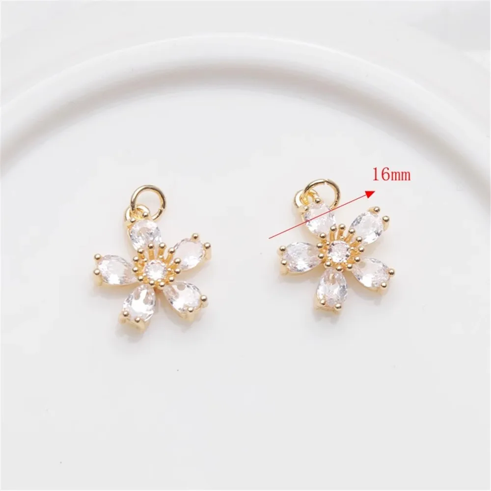 14K Gold Color Inlaid Zircon Pendants, Various Pendants, Wings, Love, Five-petal Bracelet, Necklace, DIY Jewelry Accessories image 6