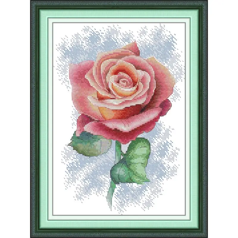 

Maydear Full Cross Stitch Kit, 11CT/14CT/16CT/9CT Aida Fabric,DMC Threads Sewing Pattern Embroidery Set-Pink Rose