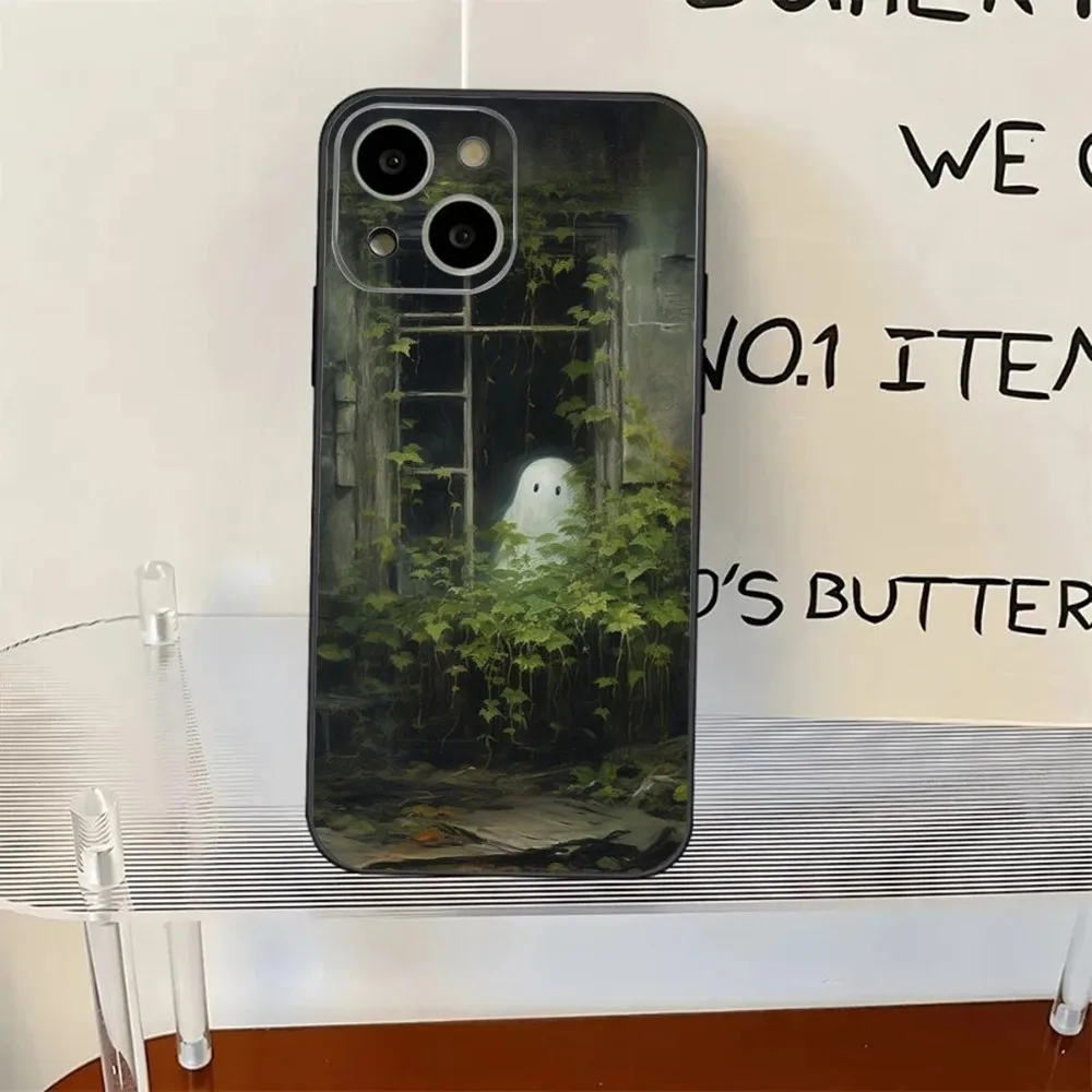 かわいいゴーストオイルペインティング付き電話ケース、iPhone 11,12、13,14、15、xs、xr、x、mini、pro、max、plus、シェル用の素敵なシェル