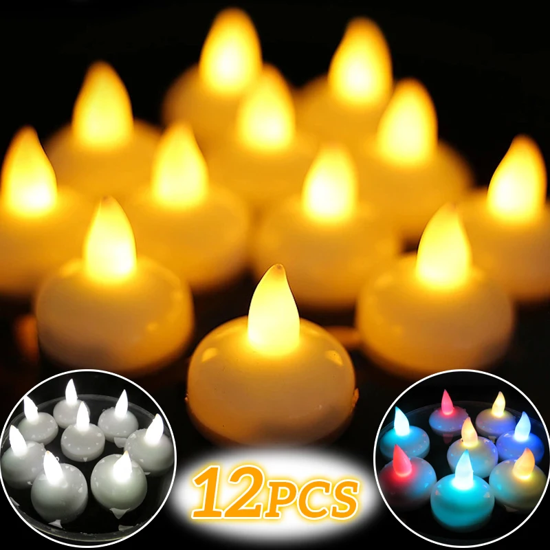 LED Floating Candle Light Battery Powered Flameless Candles Waterproof Float on Water Tealights Christmas Wedding Party Decor