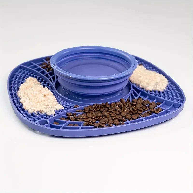 Ciotola per mangiatoia lenta per gatti tappetino multifunzionale per cani in gomma morbida tappetino per leccare il gatto Anti-soffocamento con ciotola pieghevole per cibo e acqua