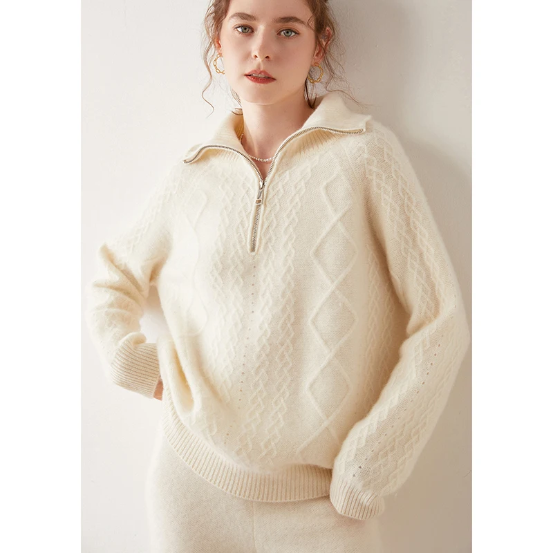 2023 Hot Sale Autumn Winter Women\'s 100% Cashmere Sweater Turndown Collar Pullover Female Loose Large Size Thicken Knit Jumper