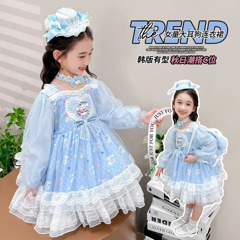 Girl Autumn Lolita Princess Dress New Sanrios Cinnamoroll Long Sleeve Tutu Mesh Dress Halloween Party Dress Cosplay Costume Gift