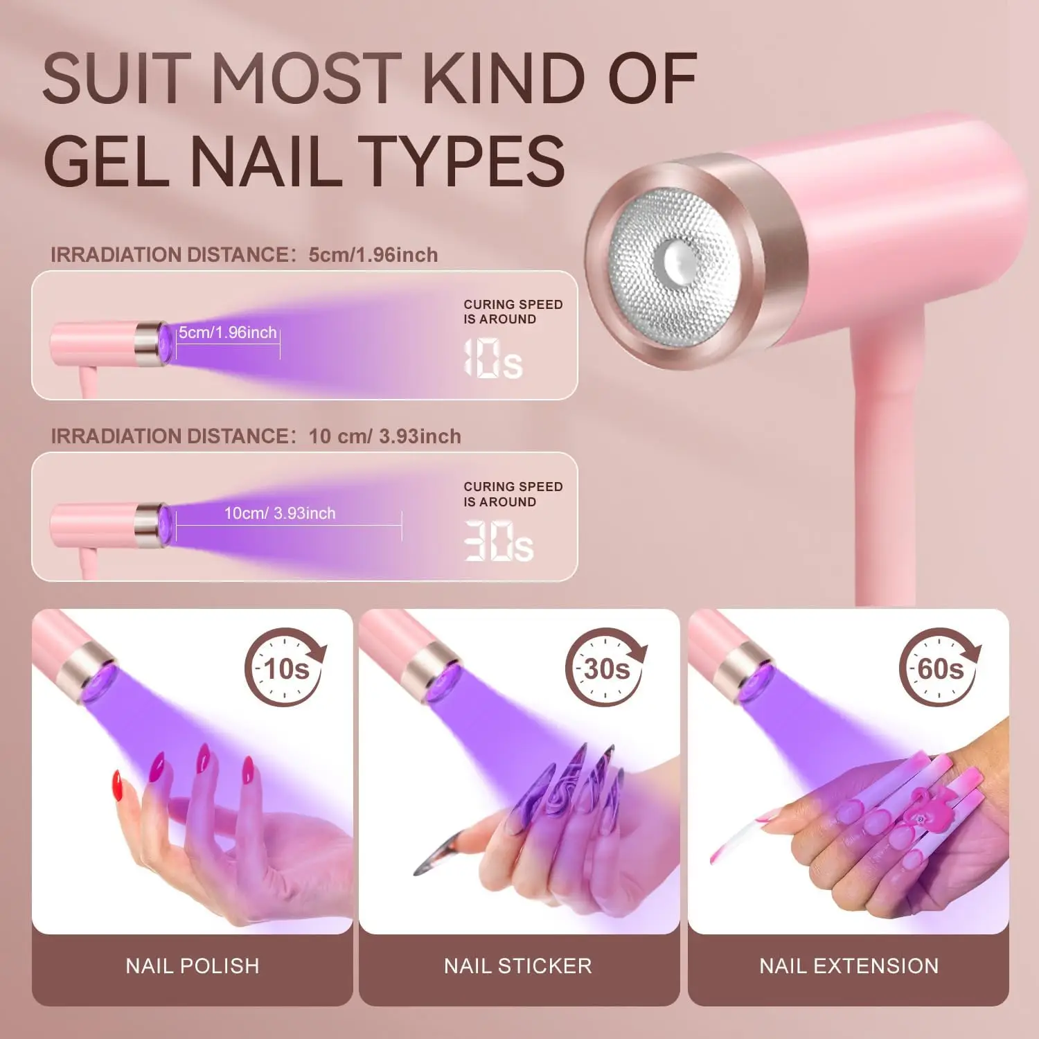 Lampe à ongles UV LED, lampe à col de cygne rechargeable pour ongles 12W LED sèche-ongles avec 4 minuteries et capteur automatique