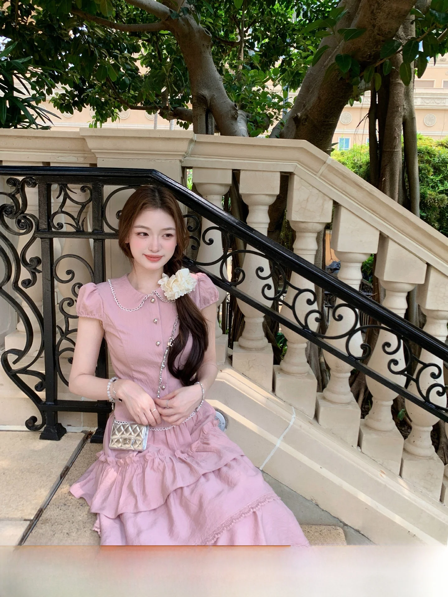 

ThePeachOfficial Berry Bretta f-Skirt Set with Bubble Sves And Wood ain Ruffle Design for Women Commute Sle