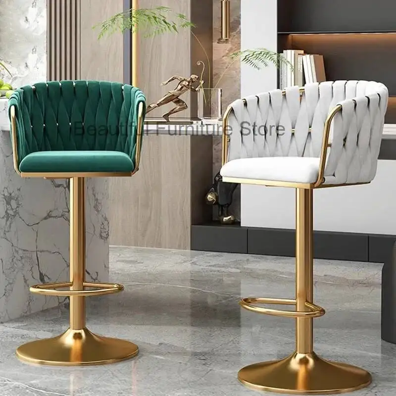 

Modern Adjustable Simple Lounge Bar Chairs Back Design Swivel Nordic Chair Gold Leather Comfortable Barkrukken Home Furniture