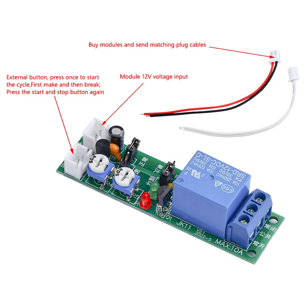 0-24 Hours Adjustable Cycle Timer Delay on/Off Switch DC 5V 12V 24V Timer Delay Relay Power Supply Relay with Cable JK11