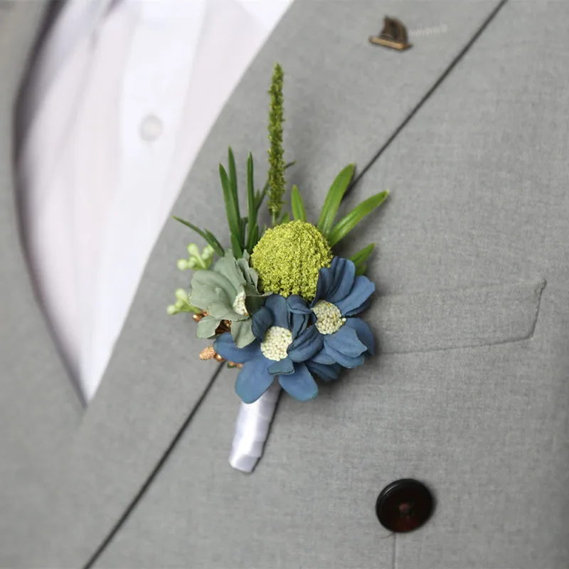 Boutonniere Mariage Homme Kunstzijde Rose Tulp Hortensia Broche Bruid Bruiloft Corsage Bruidegom Ceremonie Bloem Feest Decor