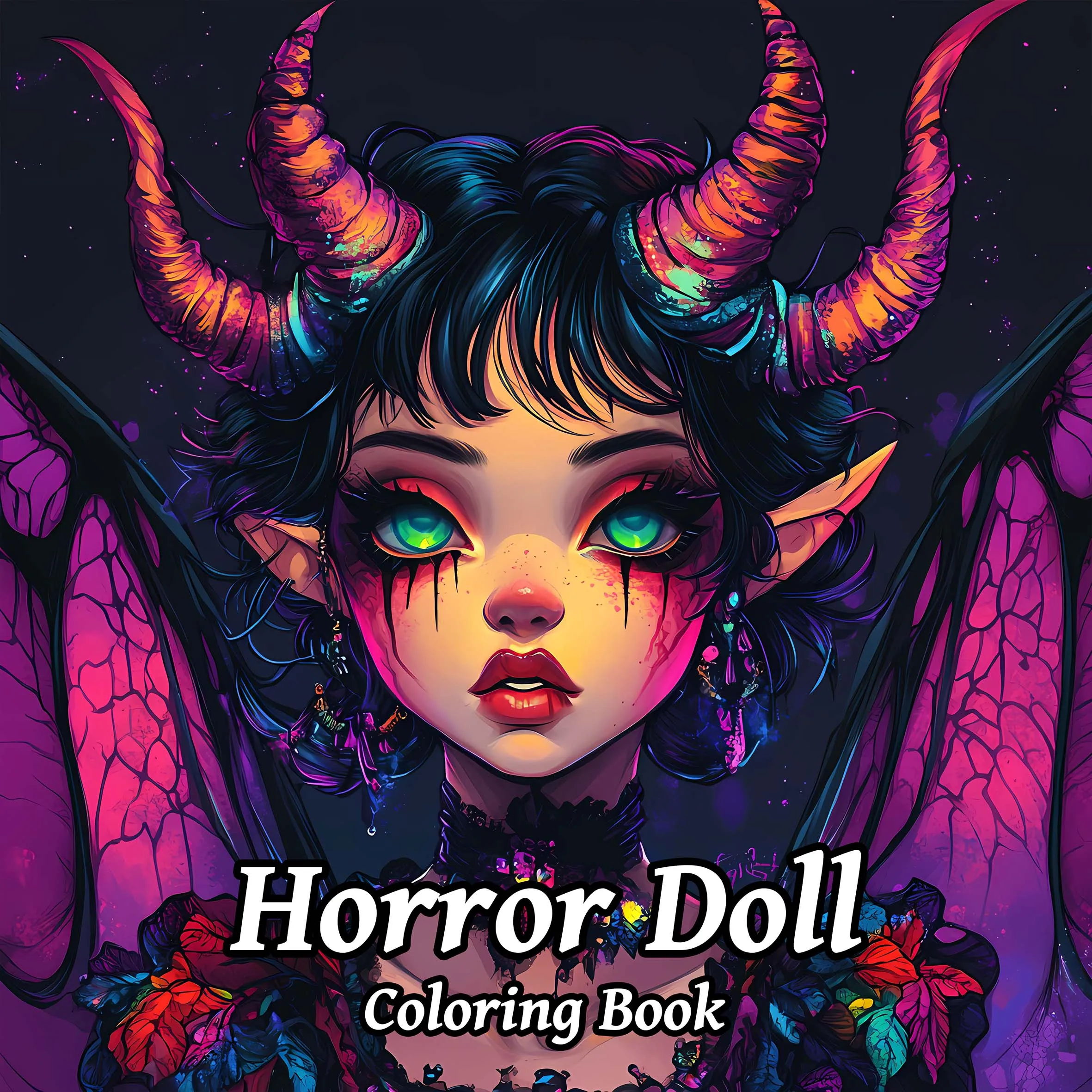 

Horror Doll Coloring Book Cartoon Anime 24 Pages Skull woman With Florals Themed Adult Picture Book for Teens Adults Gift