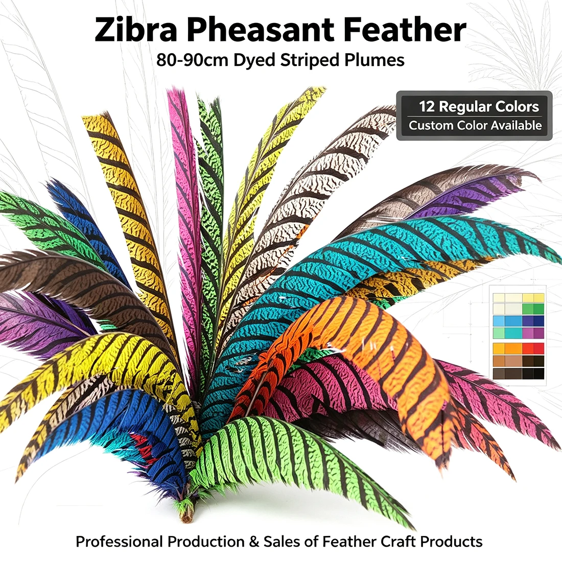 ZPDECOR Zebra Long Pheasant Tail Feathers 80-90cm/32-36 Inch for DIY Crafts And Home Decorations