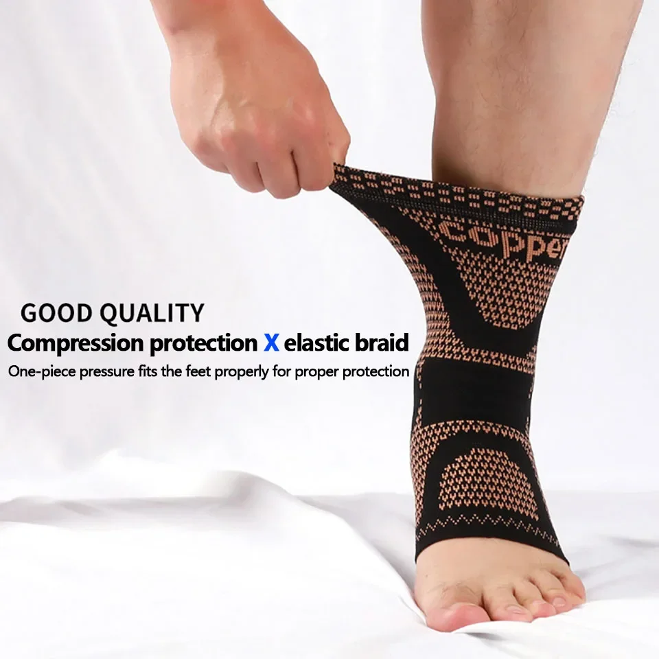 1Pcs Copper Ankle Brace Infused Compression Sleeve Support for Plantar Fasciitis, Sprained Ankle Achilles Tendon Pain Relief