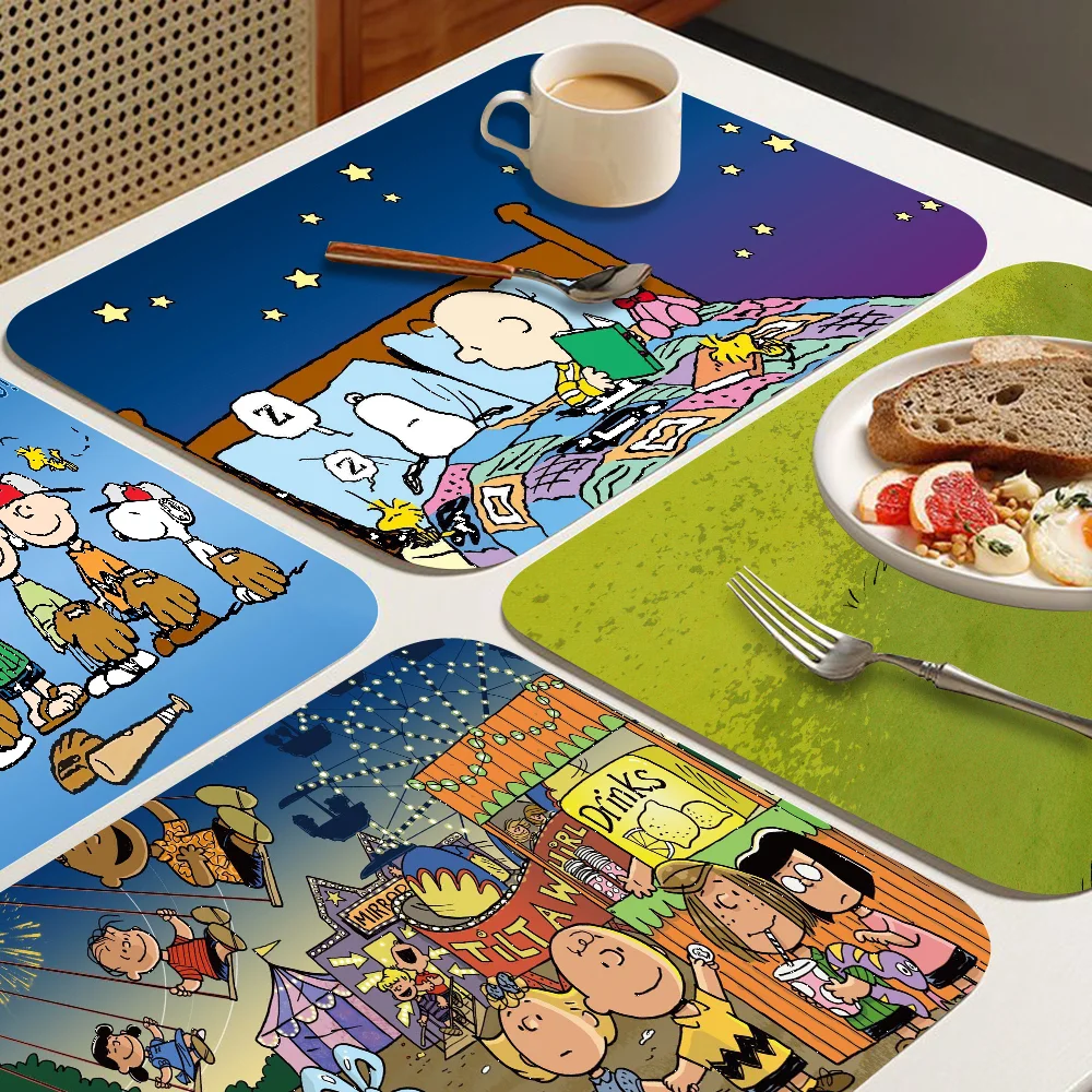 TV Show Cartoon S-Snoopy Super Absorbent Coffee Mat Dish Draining Mat Large Kitchen Drying Mat Bathroom Drain Pad Kitchen