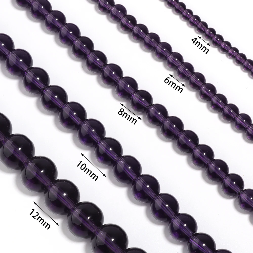1 Strand 4/6/8/10/12mm Purple Glass Beads Round Smooth Loose Spacer Beads For Jewelry Making DIY Bracelets Necklace Accessories