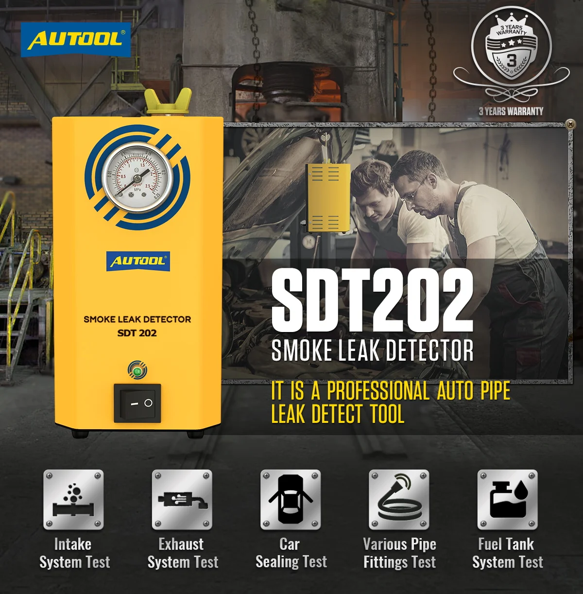 

Новый генератор дыма AUTOOL SDT202 для диагностики автомобильных систем, детектор утечек дыма, инструмент для проверки герметичности.