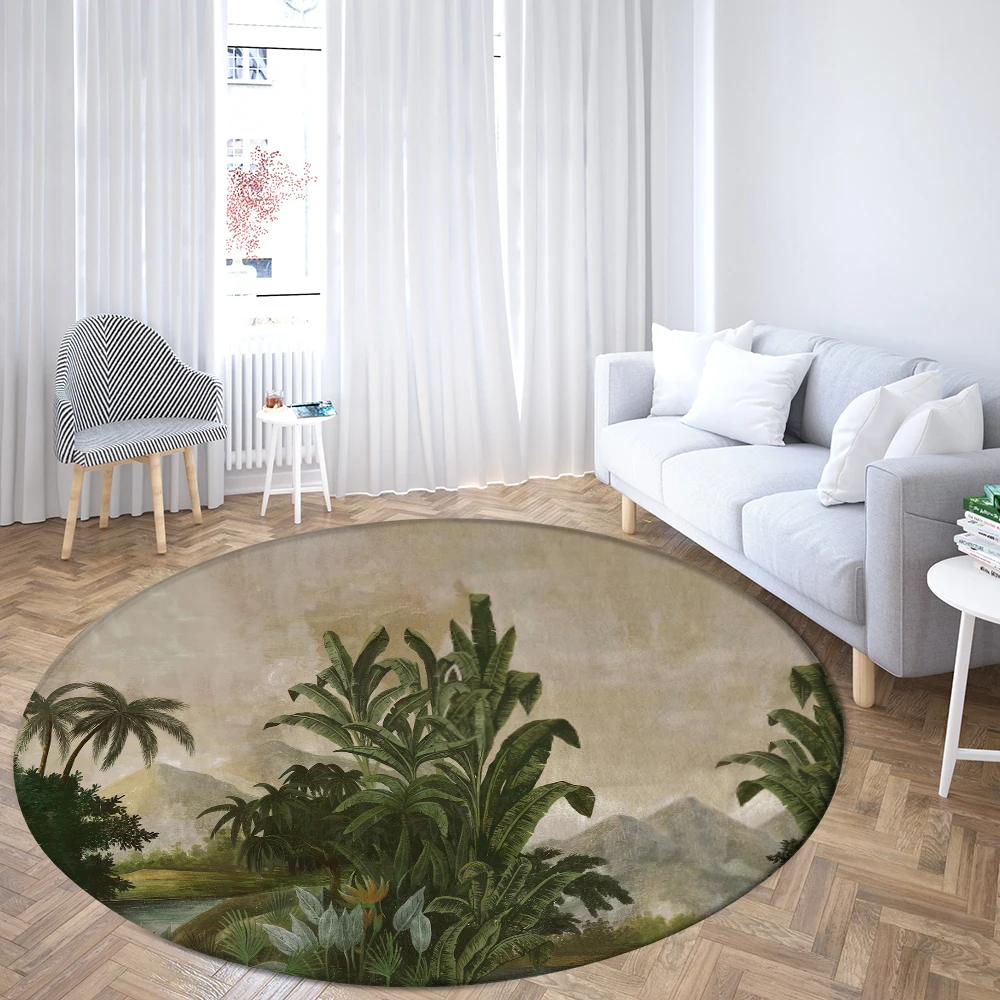 Tropical Plant Leaves Round Rugs Flower House Sofa Carpet Home Living Room Bedroom Bathroom Floor Mats Print Decorate