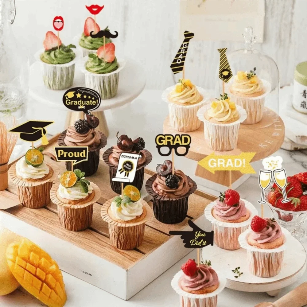 

25pcs Black Golden Graduation Photo Props Congratulation Beard Glasses Happy Graduation Decor Festival Bachelor Cap