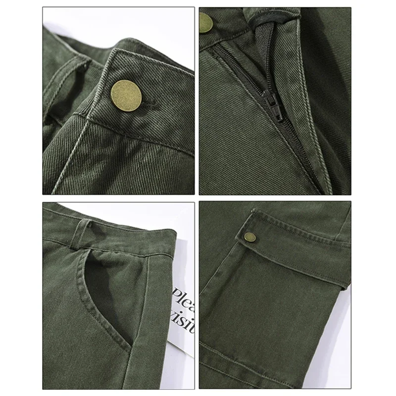 HOUZHOU Y2K Cargo Jeans Denim pantaloni donna verde gamba larga pantaloni Cargo femminile coreano Streerwear tasche Hip Hop Casual retrò