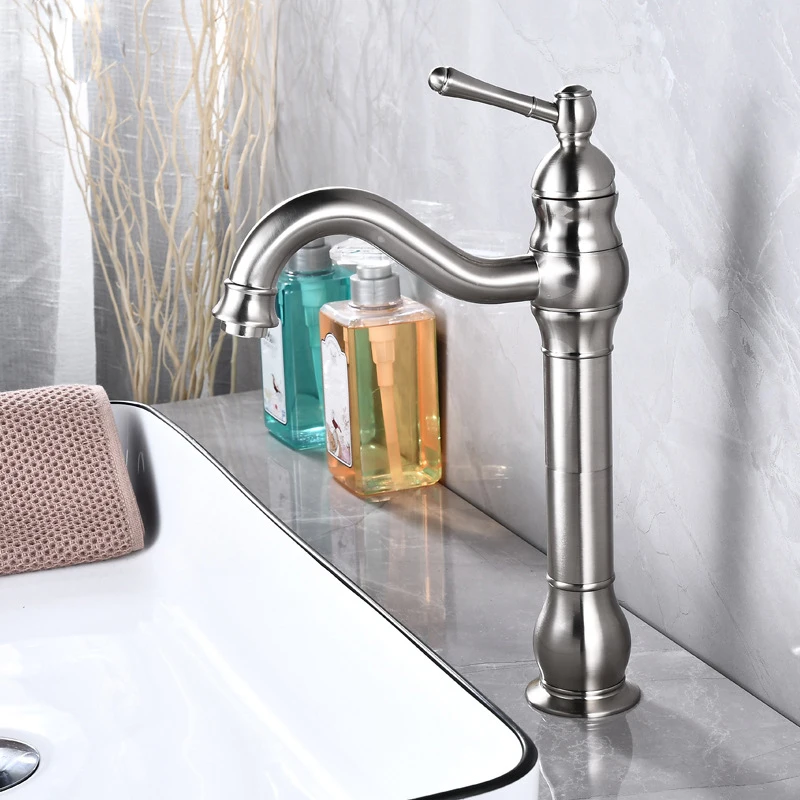Antique Brass Basin Faucet Vessel Sink Faucet Deck Mounted Cold Hot Water Mixer Tap Bathroom Faucet Single Hole Taps 4 Colors